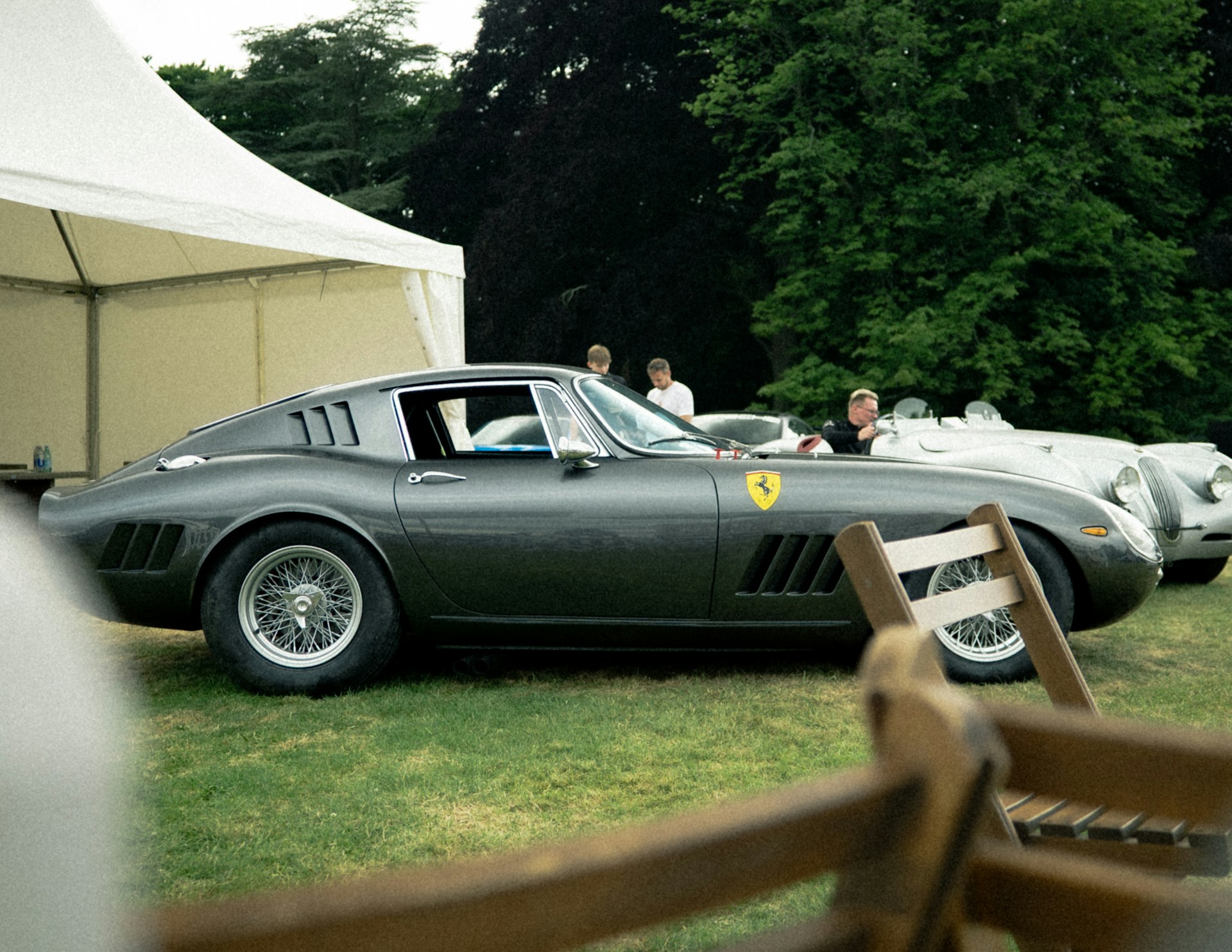 Classic Ferrari on the lawn at a collector car gathering
